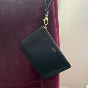 Fossil black leather wristlet